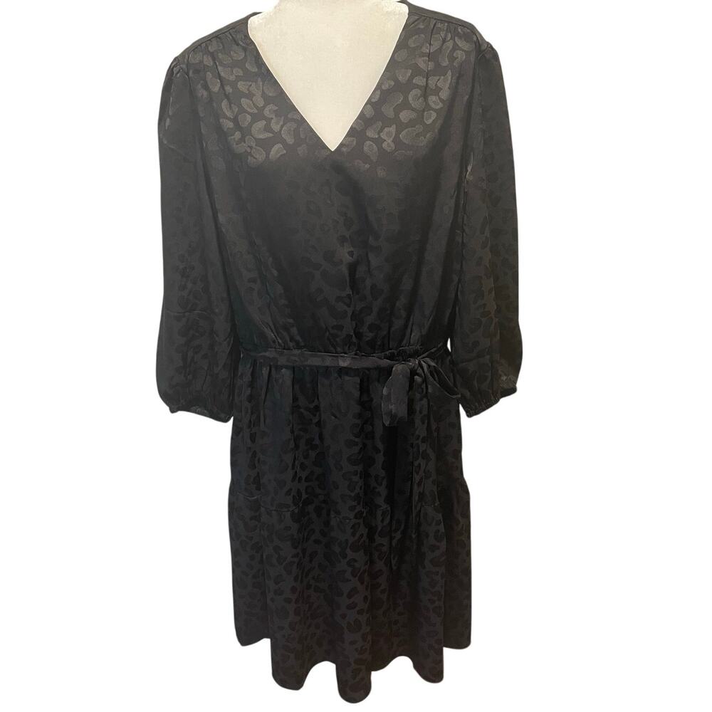 Lane Bryant Jacquard Fit & Flare Dress Sz 18 Black Pockets V-Neck Whimsigoth
